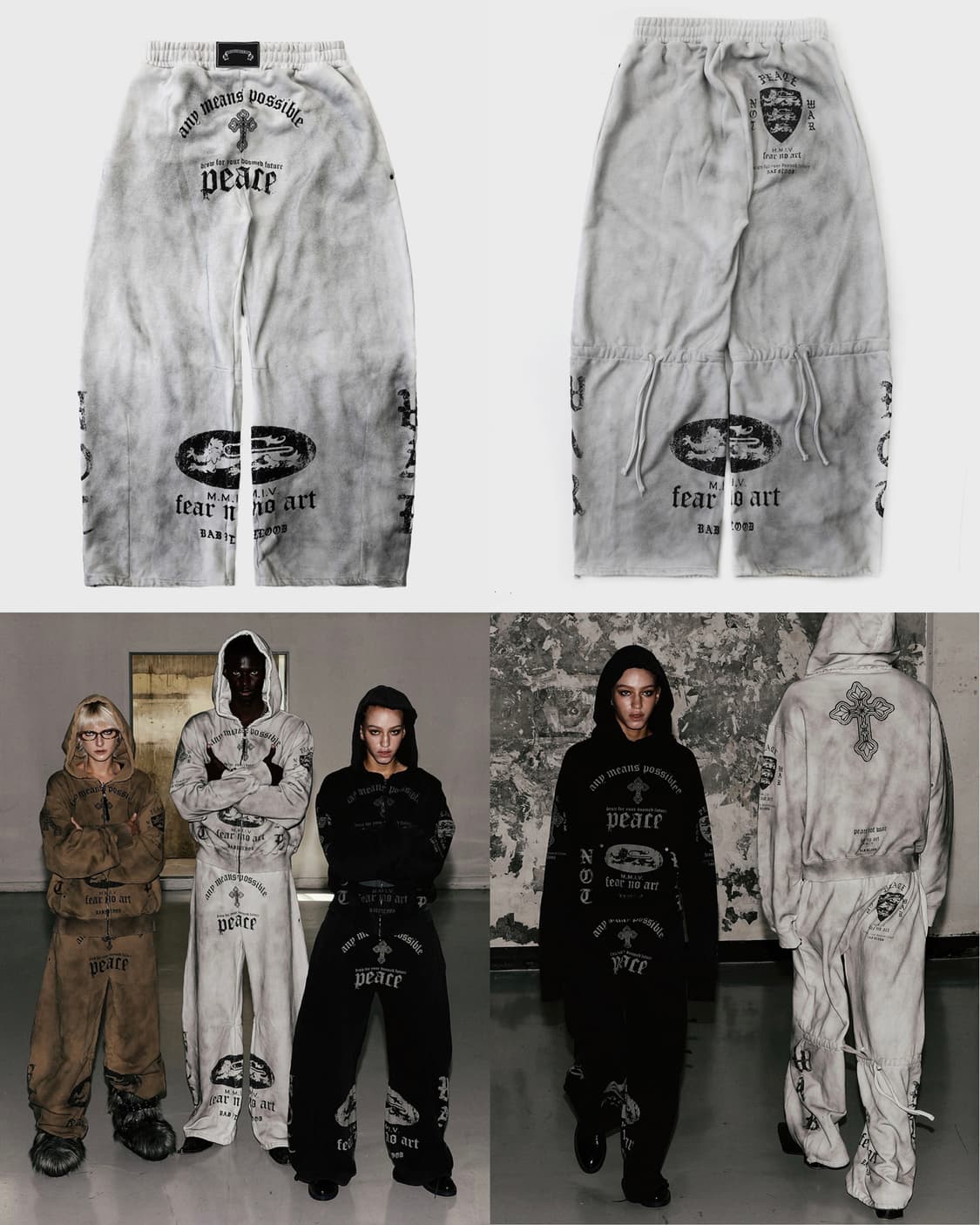 배드블러드 피스 낫 워 스트링 스웻팬츠 바지 더스티 화이트 M 상품이미지6