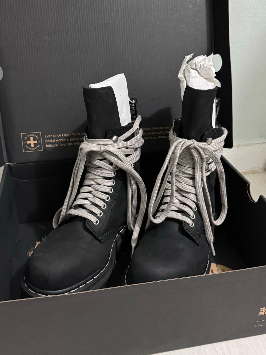 [uk 6] 닥터마틴 릭오웬스 쿼드 솔 스틸 토 부츠 블랙 상품이미지1