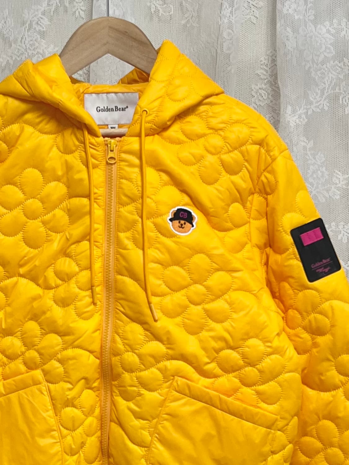 M) 골든베어 여성 스마일 로고 퀼팅 점퍼 옐로우 상품이미지3