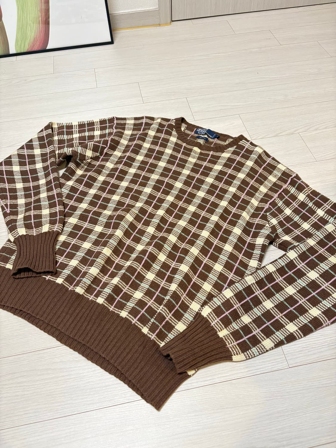폴로 랄프로렌 빈티지 브라운 체크 니트 스웨터 L(103-105) 상품이미지2