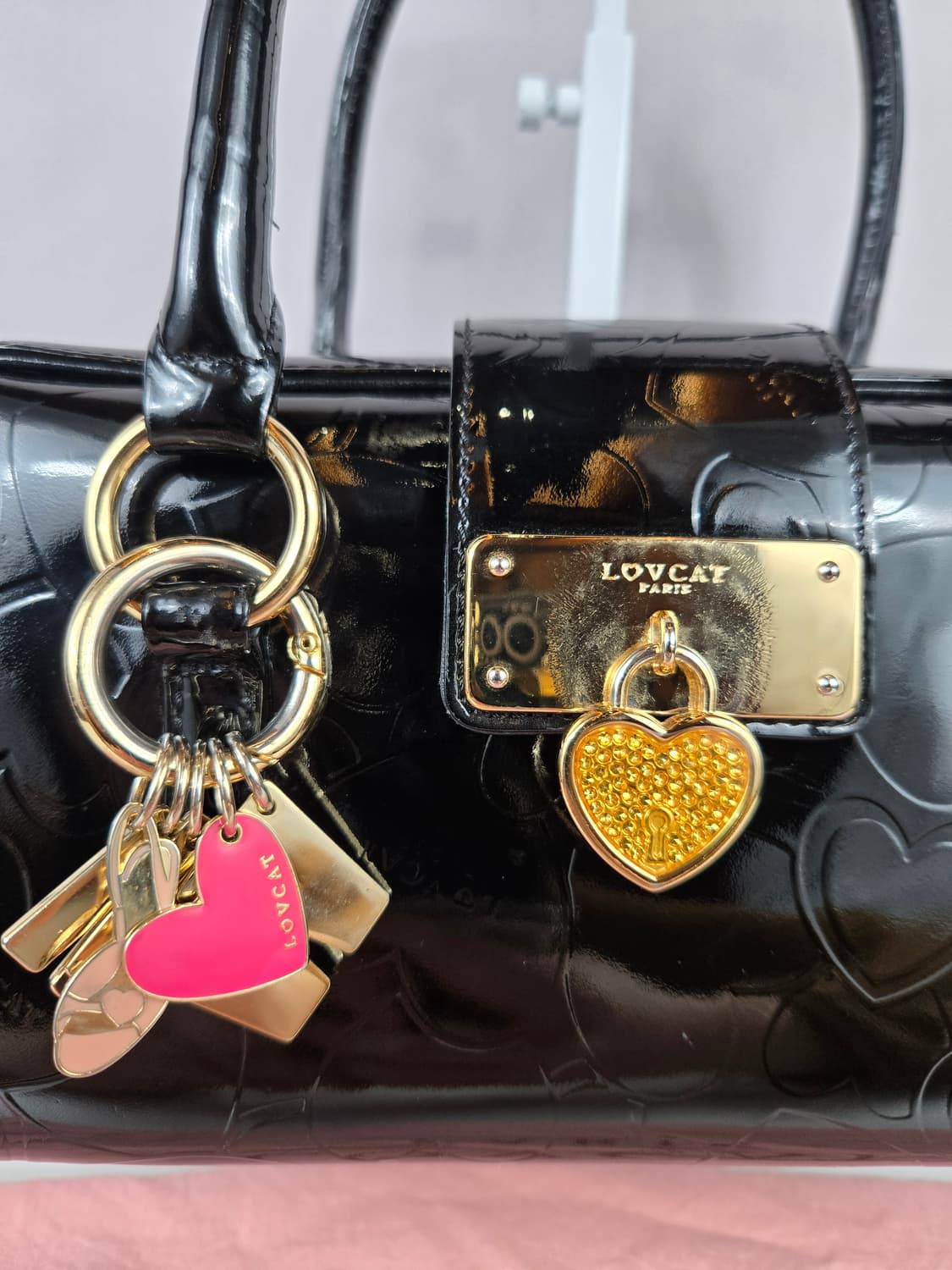 LOVCAT 러브캣 에나멜 페이던트 하트 미니 토트백 블랙 가방 상품이미지2