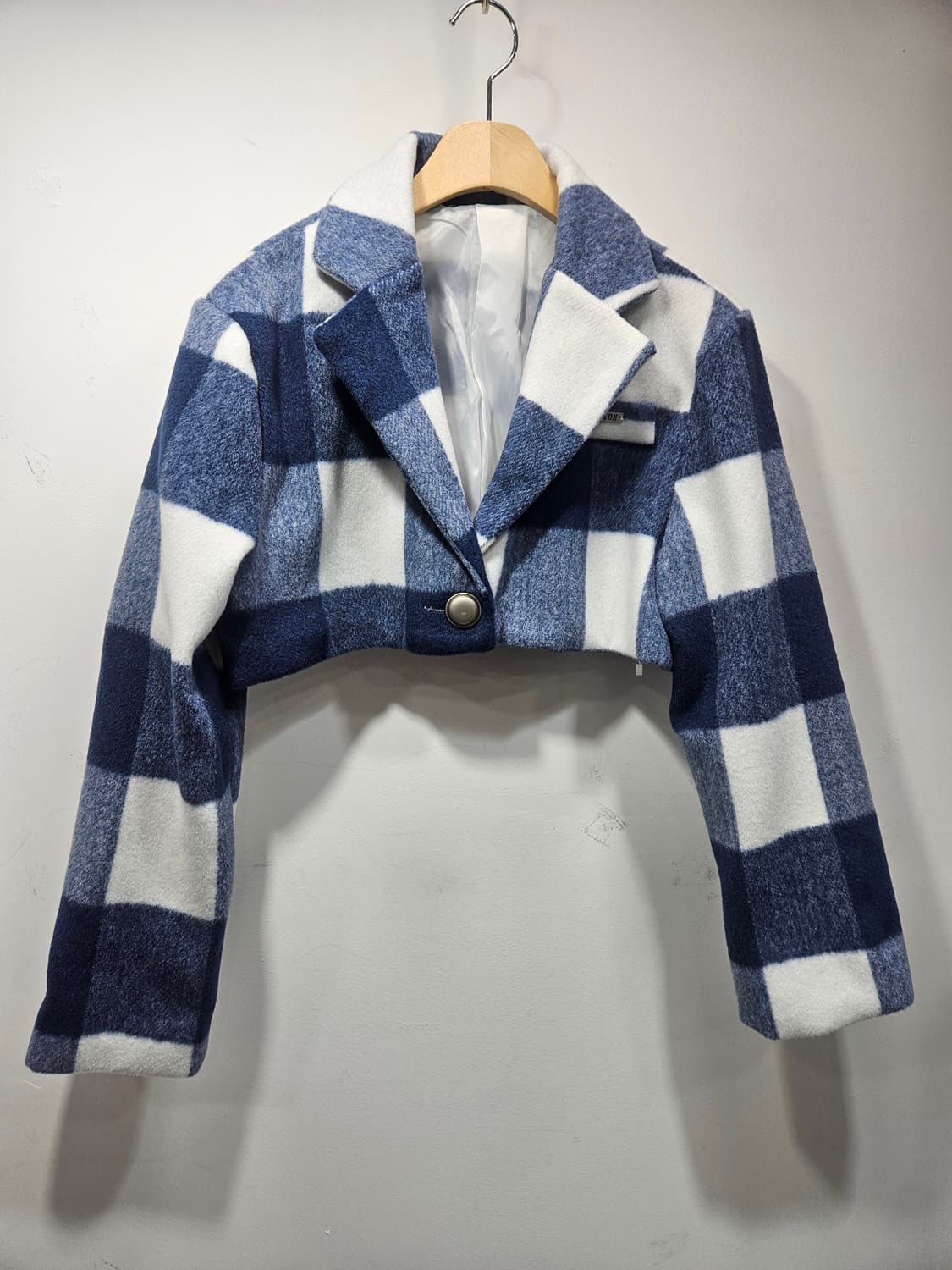 네이비/화이트 체크패턴 크롭자켓 Free 상품이미지5