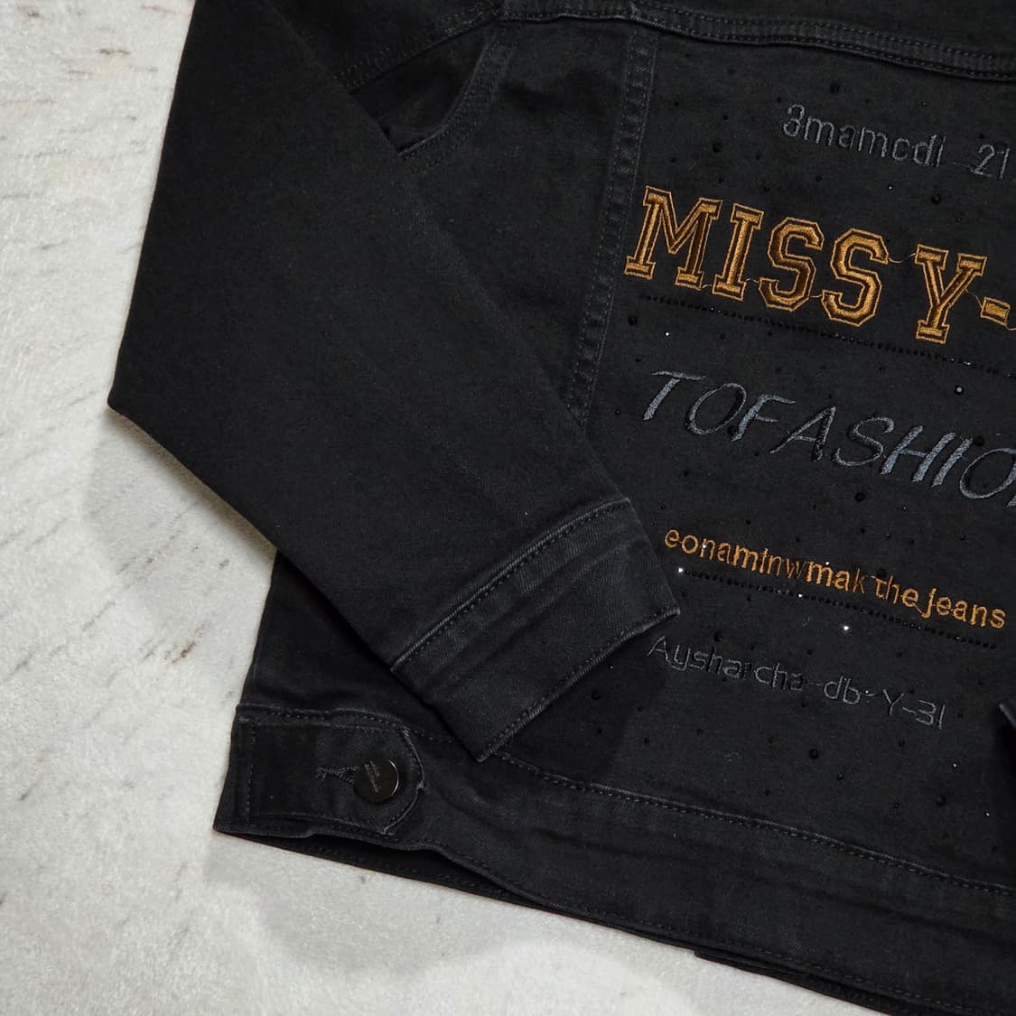 큐빅 자수 블랙 코튼 트러거 반크롭 자켓 상품이미지5