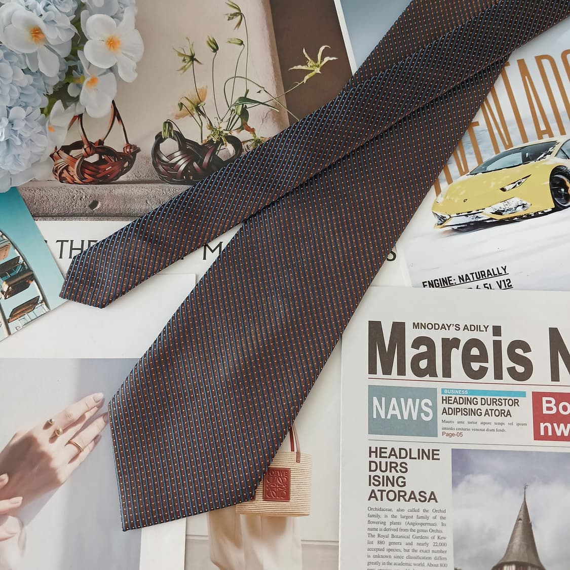 캘빈클라인 실크 브라운 스트라이프 넥타이 9.9cm A+등급 A19238 상품이미지5