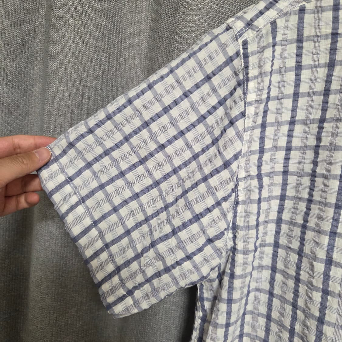 Kansai Jeans 린넨 반팔 체크 셔츠 L(100) 상품이미지5