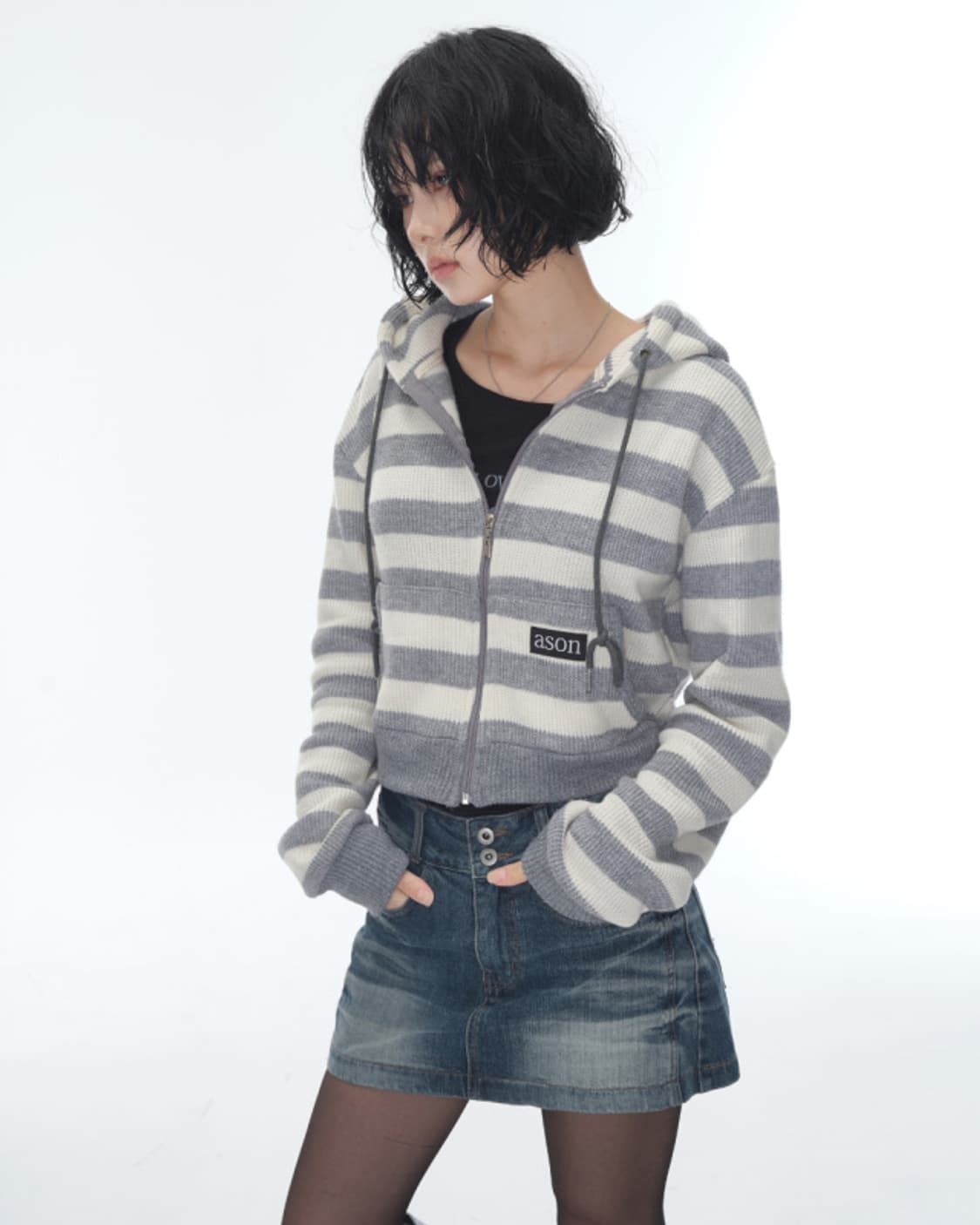 애즈온 코지 cosy 스트라이츠 집업 상품이미지3