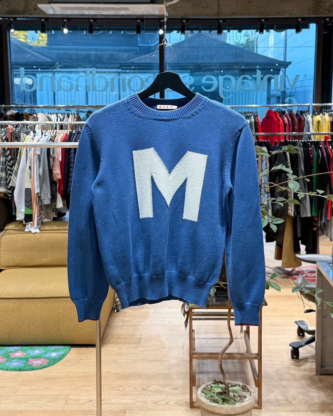 마르니 블루 M로고 코튼 라운드 니트  상품이미지1