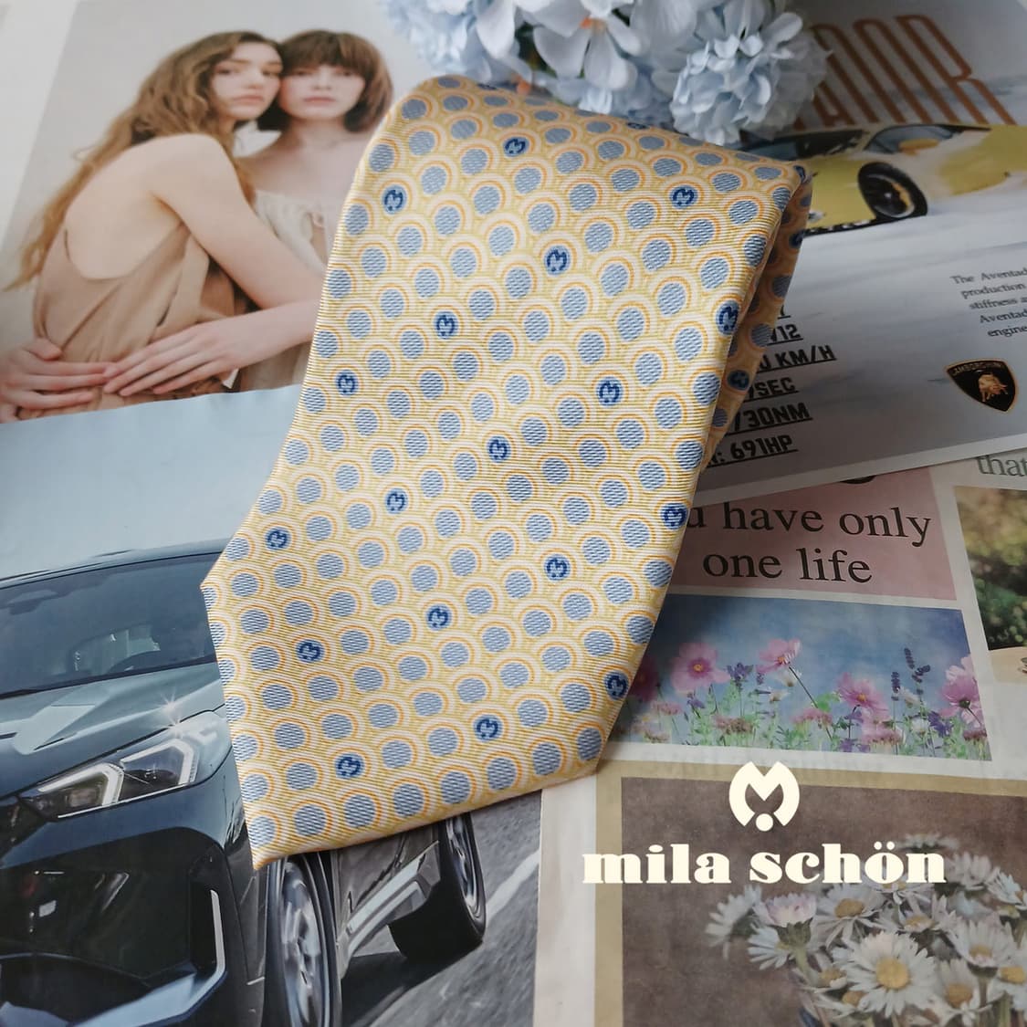 밀라 숀 실크올오버 로고 패턴 넥타이 9.6cm A+등급 a19507 상품이미지1