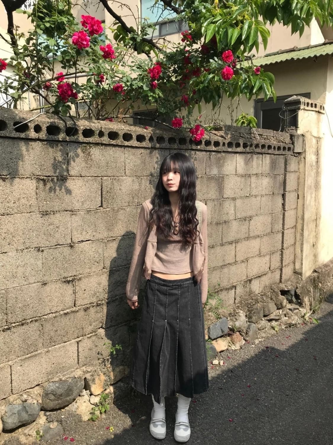 플리츠 데님 롱 스커트 상품이미지4