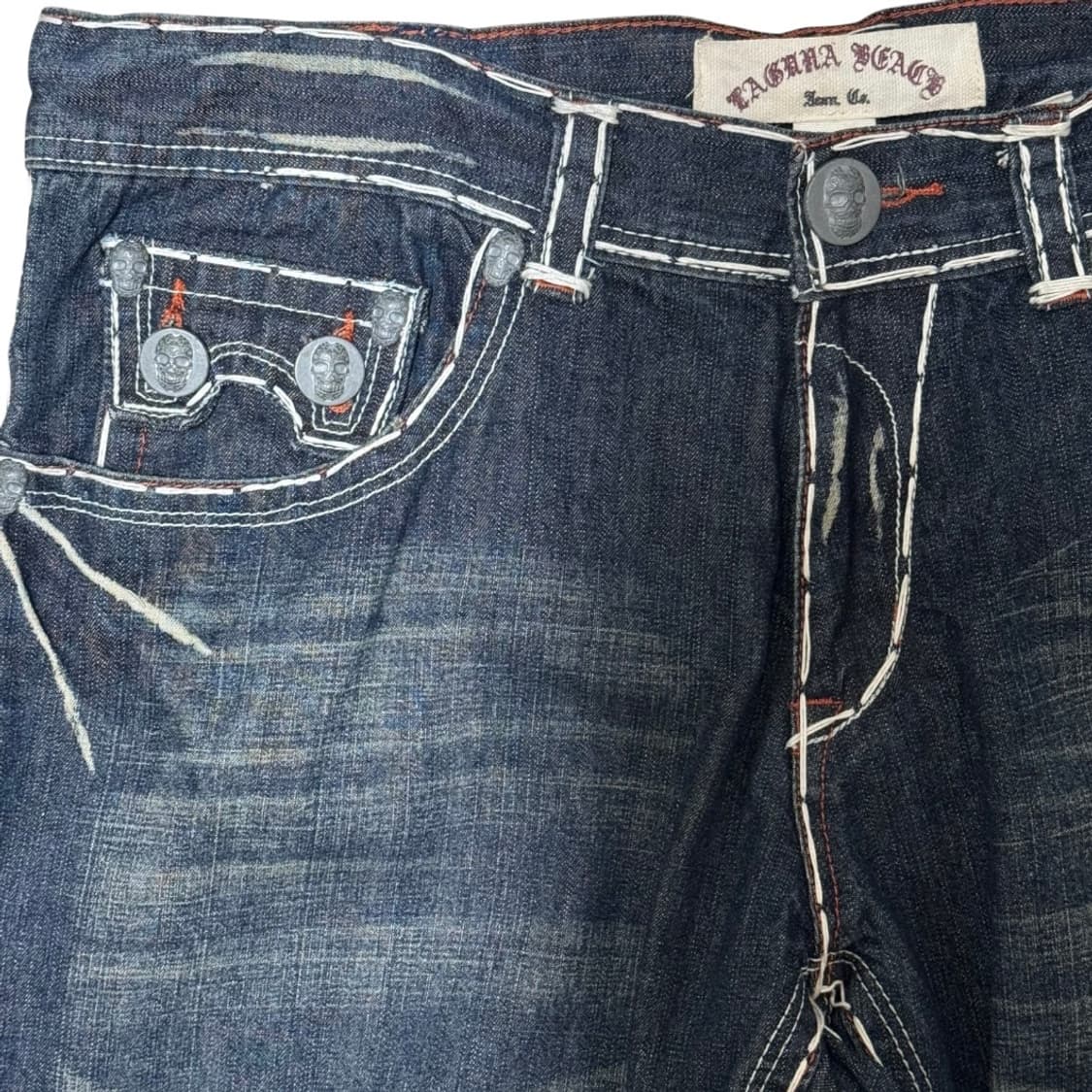 라구나비치 스컬 고딕 스티치 플레어 부츠컷 데님 팬츠 상품이미지5