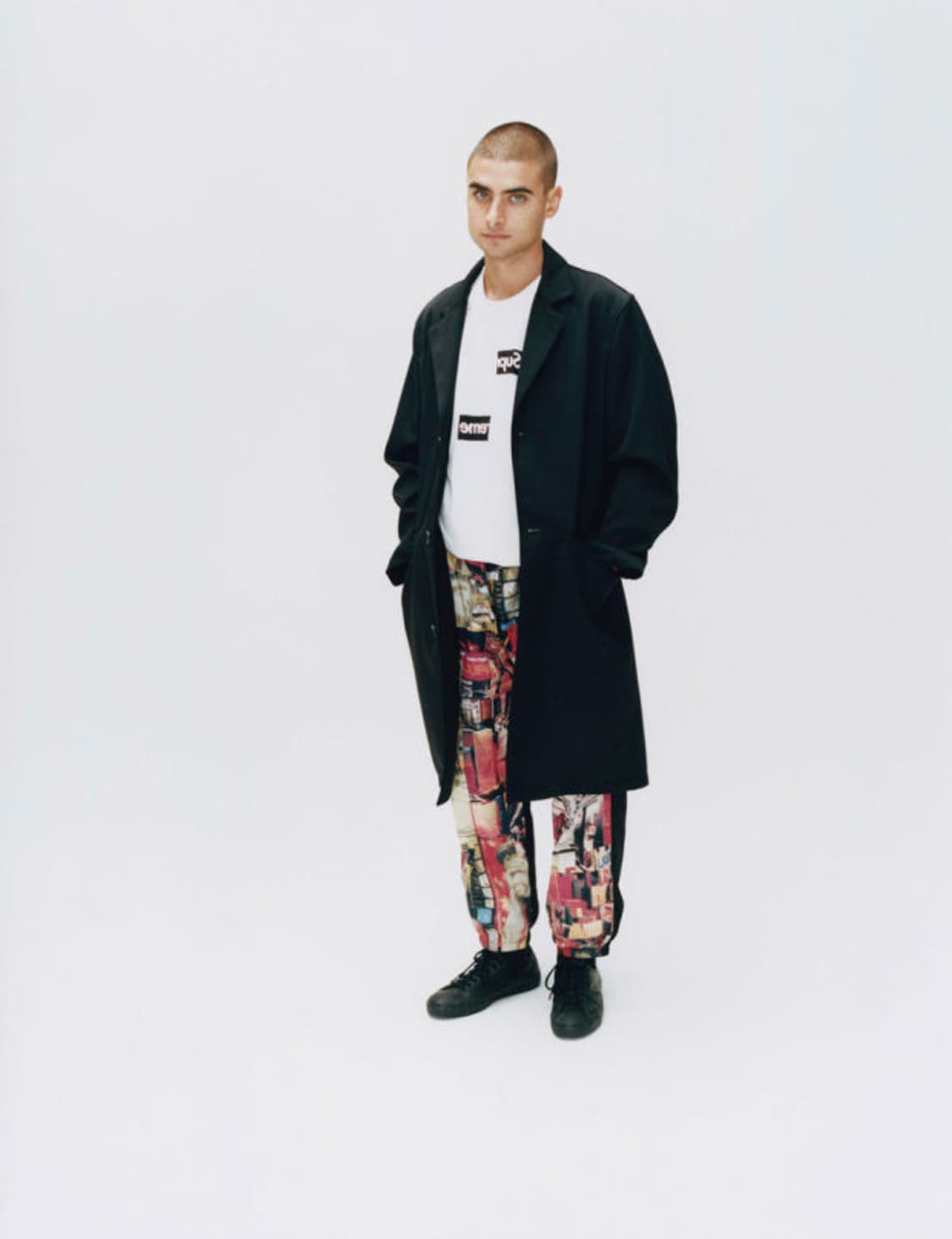 [M] 슈프림 x 꼼데가르송 18AW 스플릿 로고 코트 블랙 상품이미지1