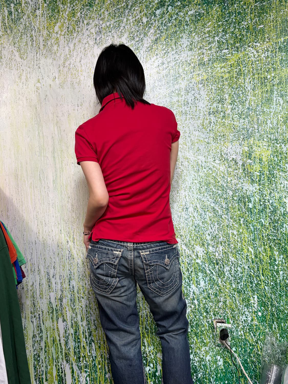 폴로 빅포니 치프키프 와펜 자수 로고 가죽패치 레드 카라 반팔 티셔츠 M 상품이미지5