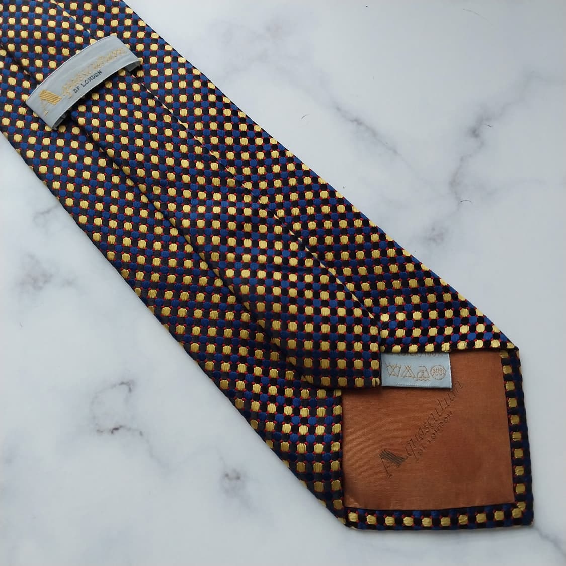 아쿠아스큐텀 실크 네이비 체크 도트 넥타이 9.3cm A+등급 K1215 상품이미지8