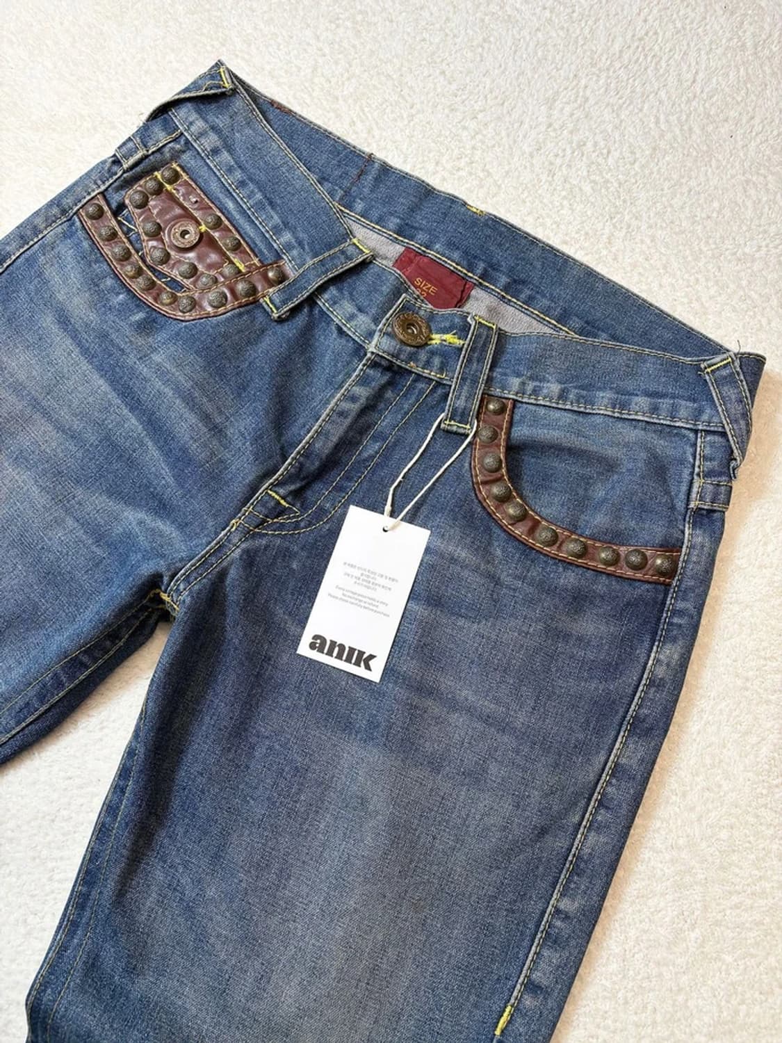 트루릴리젼 00's 백 포켓 스터드 레더 데님 팬츠 PN6067 상품이미지4