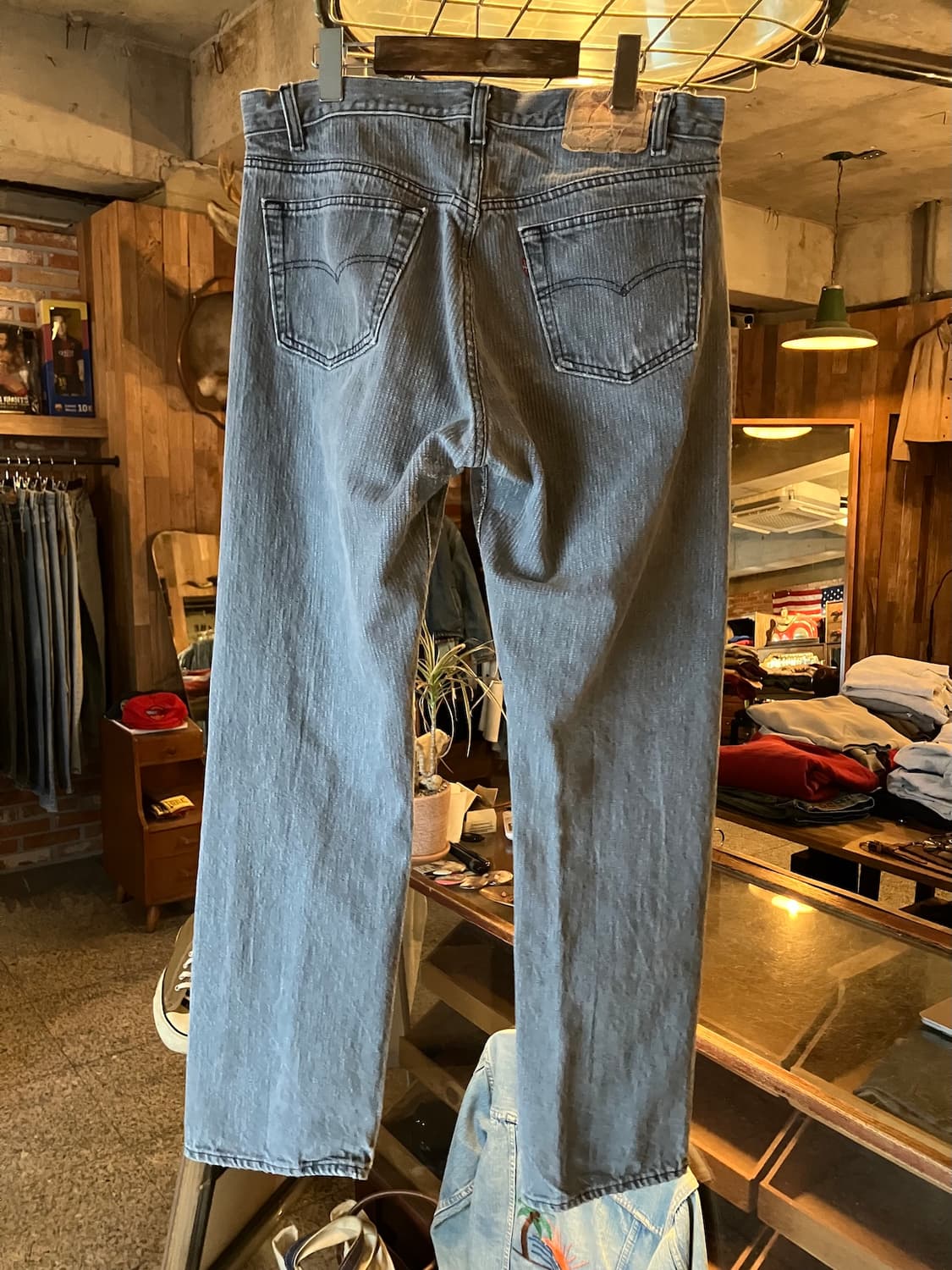 80s USA 빈티지 리바이스 501 블랙진 스트라이프 데님 팬츠 상품이미지5