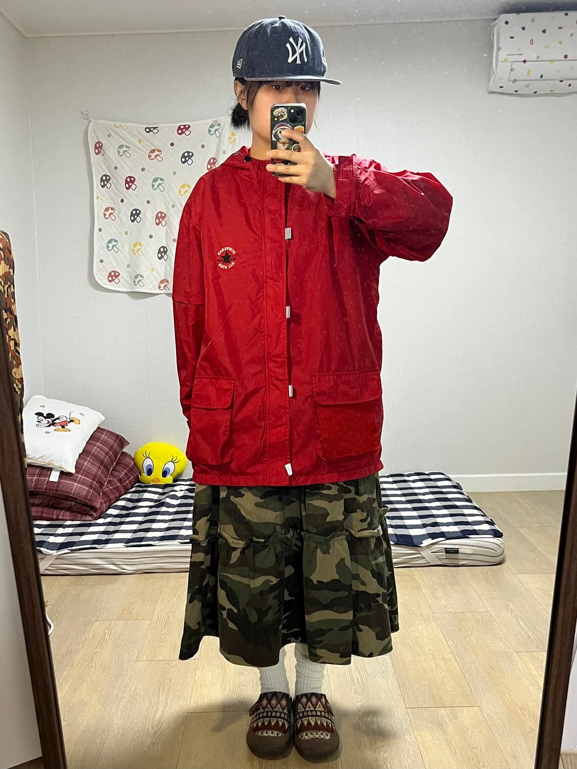 Converse 컨버스 레드 바람막이 후드 자켓 상품이미지1