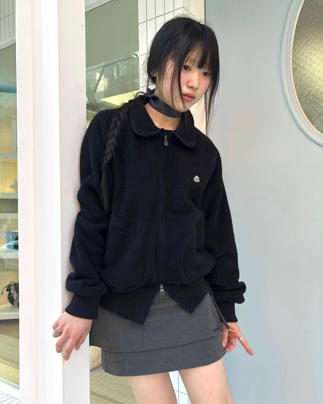 코이세이오 라운드 카라 플리스 자켓 블랙 상품이미지2