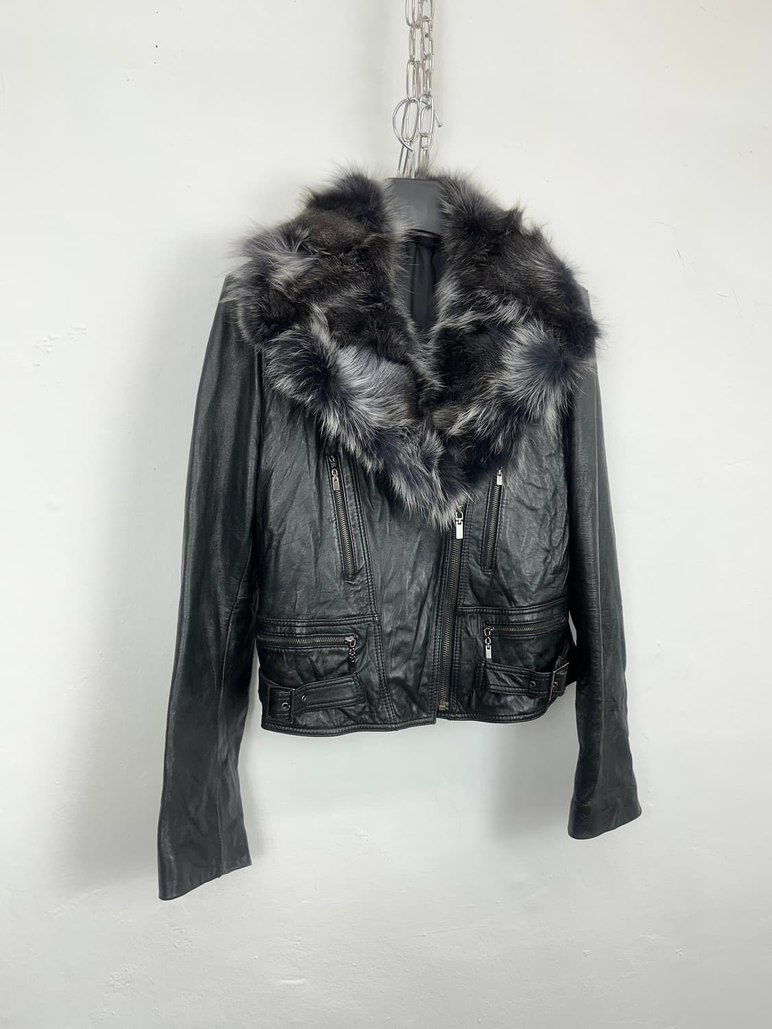 Detachable Fox Fur Lambskin Zip-Up Jacke 상품이미지3