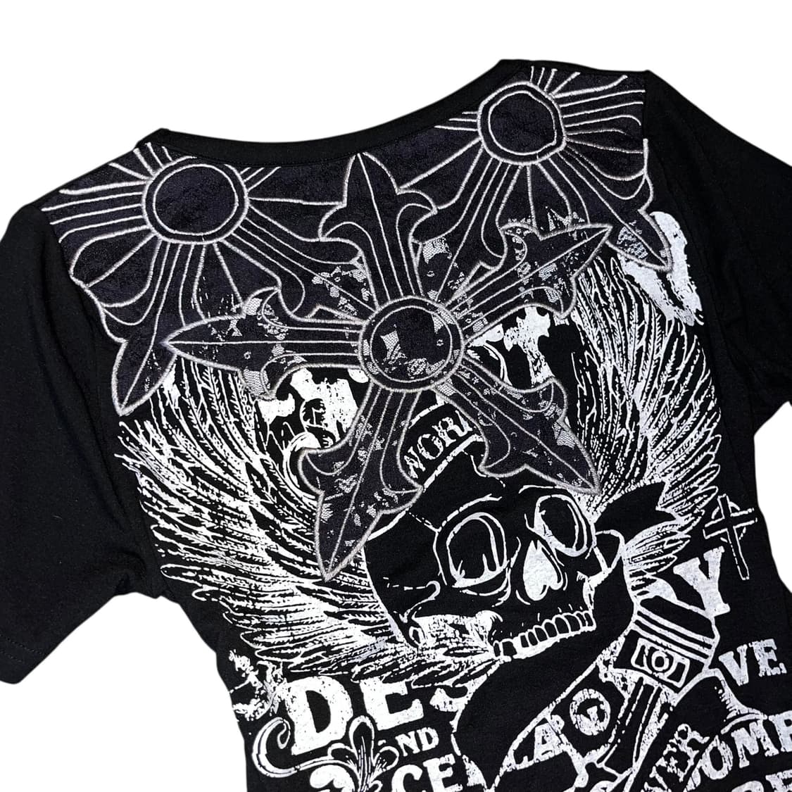 M.K.R 엠케이알 십자 자수 장미레이스 프린팅 반팔티 펑크y2k갸루 상품이미지2