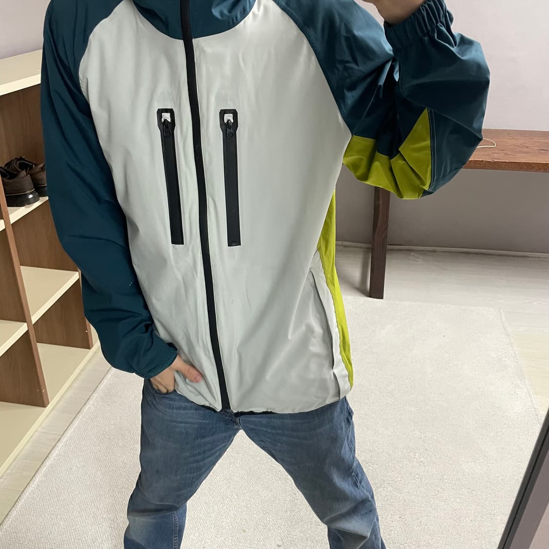 XL) jpn 폴리 형광 배색 윈드브레이커 자켓 상품이미지1