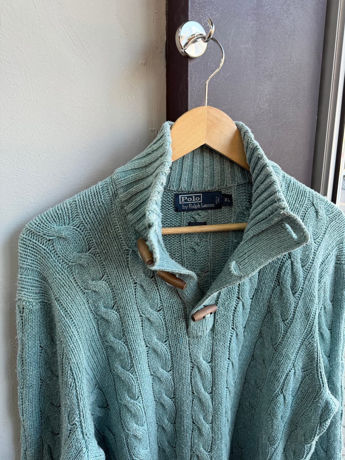 XL/ 폴로랄프로렌 실크100% 숄카라 케이블 니트 상품이미지5