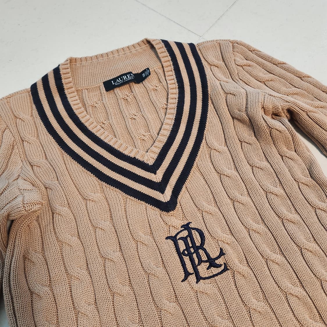 폴로 로렌 랄프로렌 브이넥 케이블 니트 브라운 상품이미지5