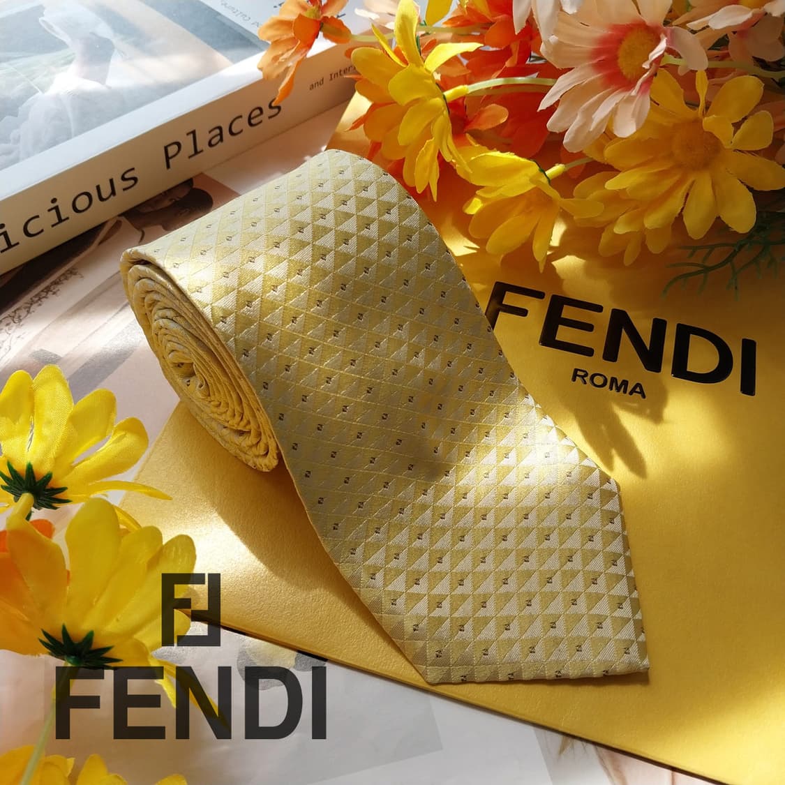 펜디 넥타이 레몬 컬러 로고 패턴 8.4cm A+~A등급 K2589 상품이미지1