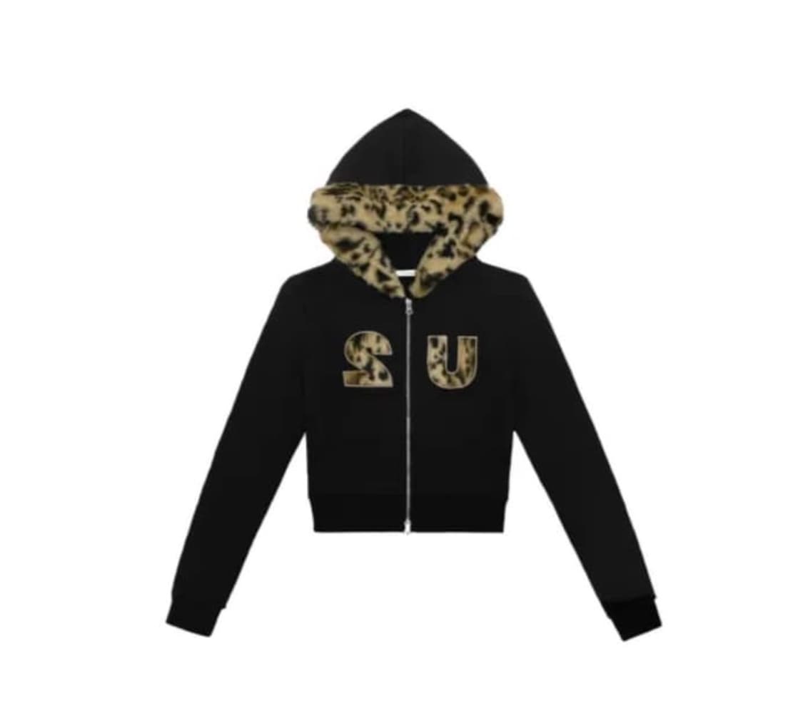 폴링업 레오파트 퍼 후드집업 상품이미지1
