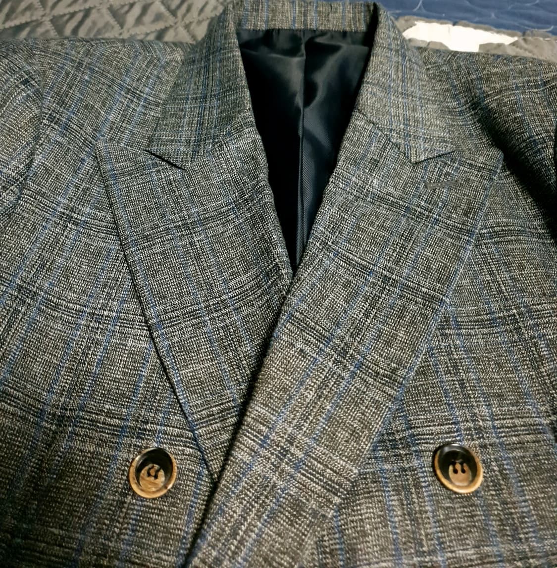 (디자이너 초판)마랑고니 클래식체크 더블버튼 피크트라펠 수트셋업  그레이 상품이미지2