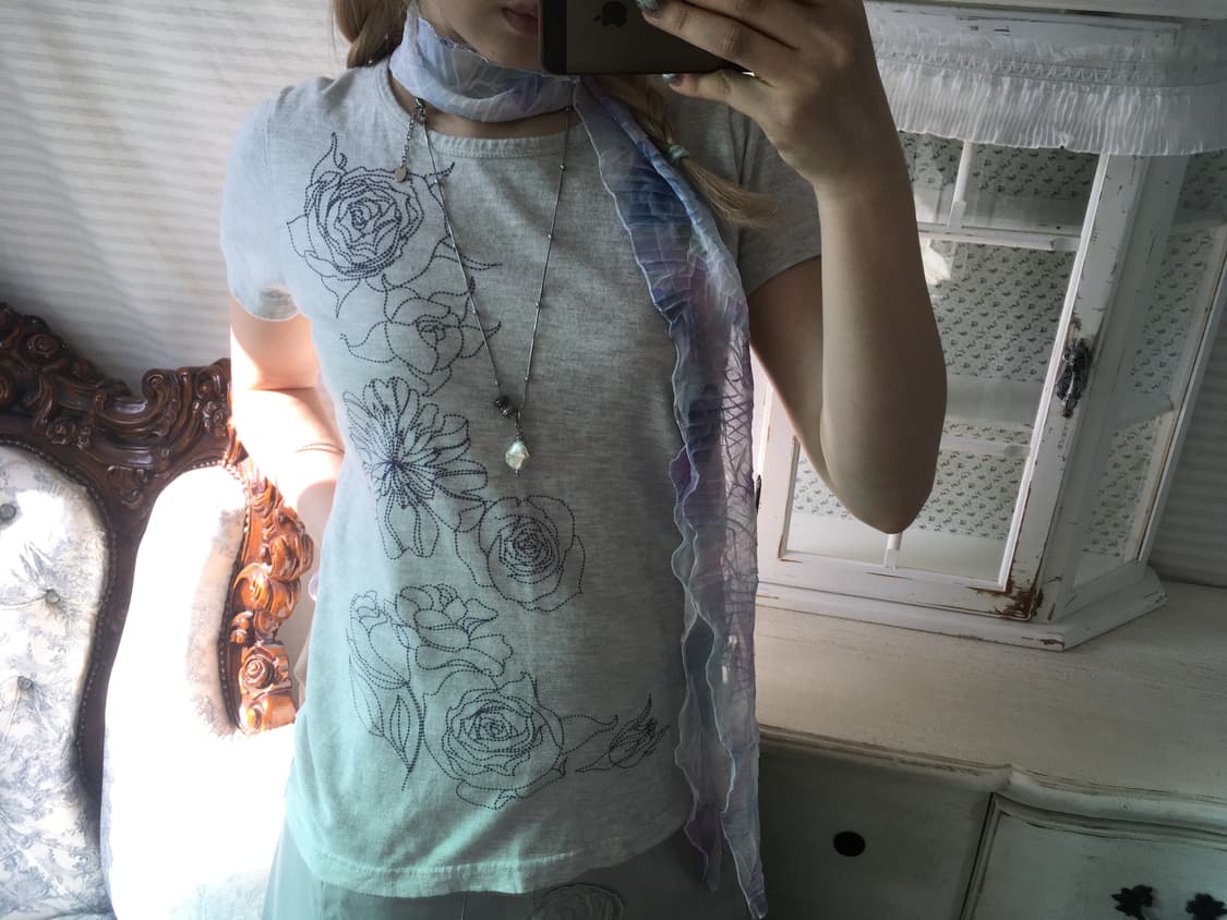 jpn vintage melange gray rose printing  상품이미지1