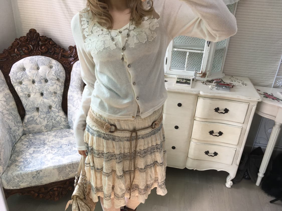 jpn vintage lace sheer ivory cardigan 상품이미지4