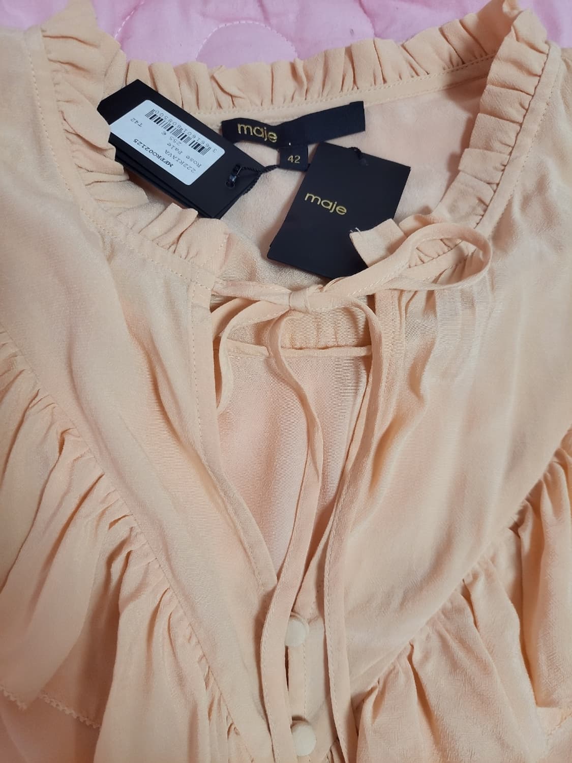 급처새상품!maje 마쥬 피치핑크 러플 리본 혜리원피스 셀프포트레이트st 상품이미지5