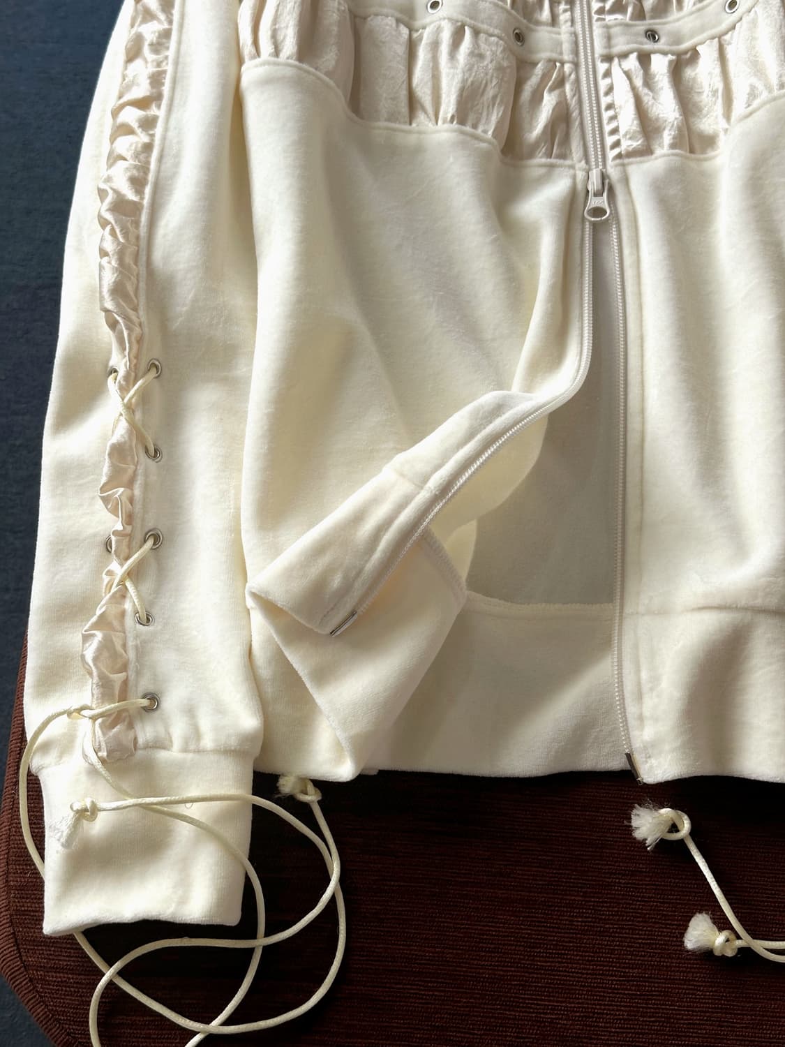 Cotton velour cloth desiign shirring zip 상품이미지3