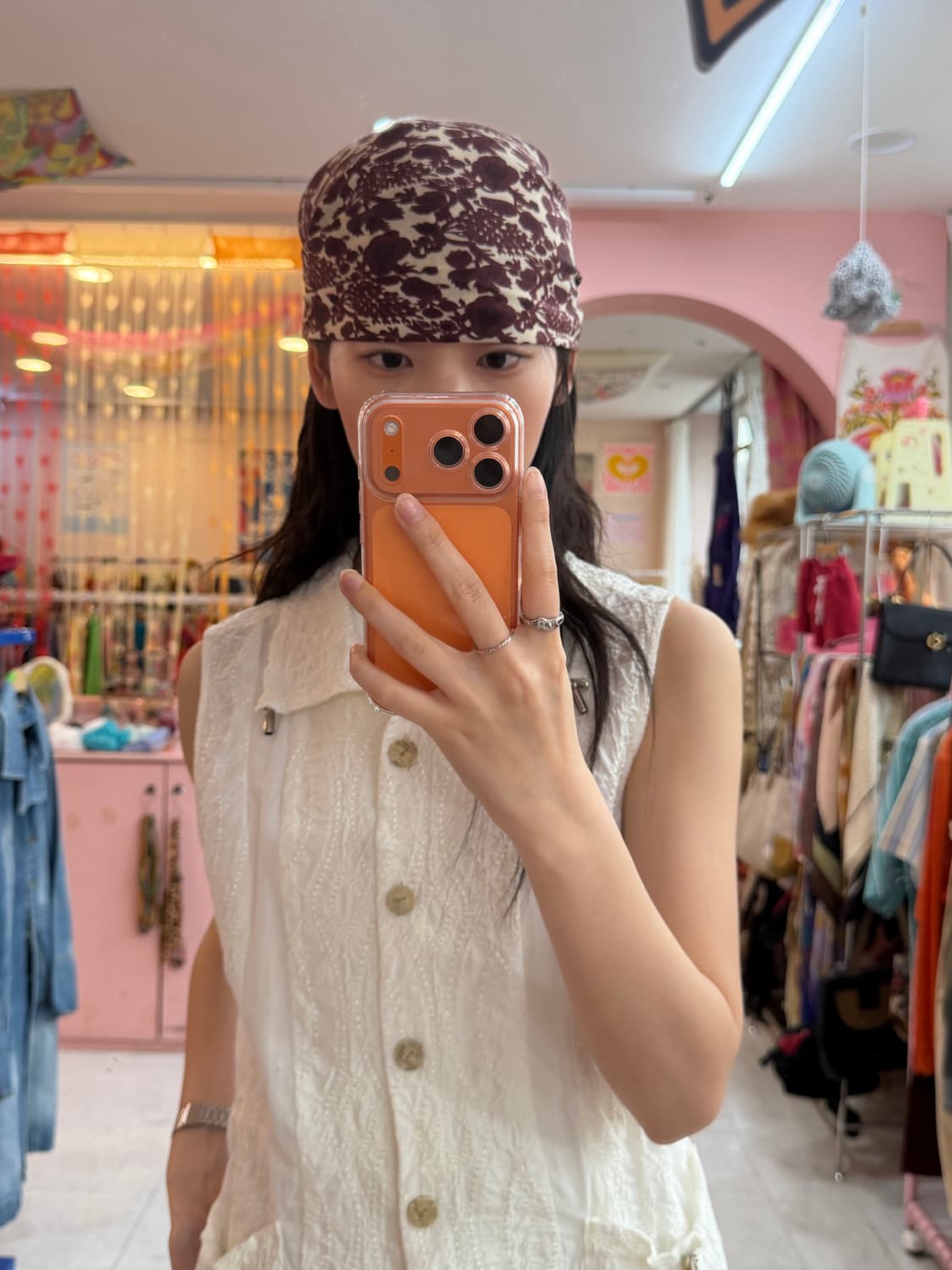 빈티지 에스닉 브라운 패턴 스카프 상품이미지1