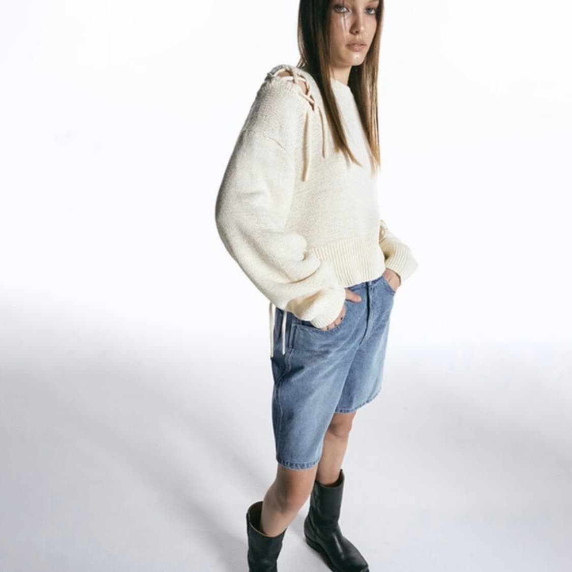 인사일런스 우먼 레이스업 풀오버 니트 S 상품이미지2