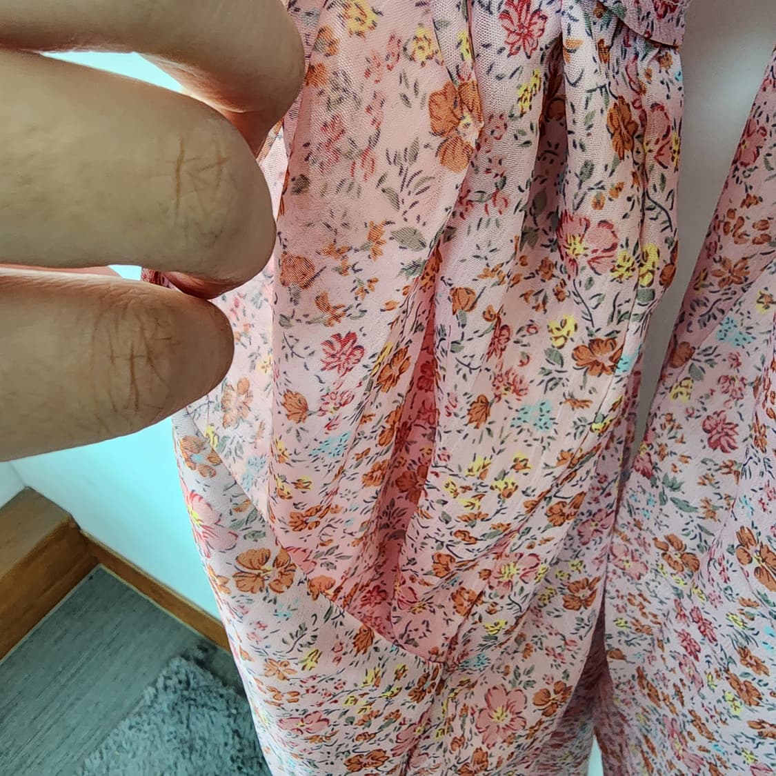 JIANG-JIANG 플라워 쉬폰 롱 원피스 핑크 상품이미지4