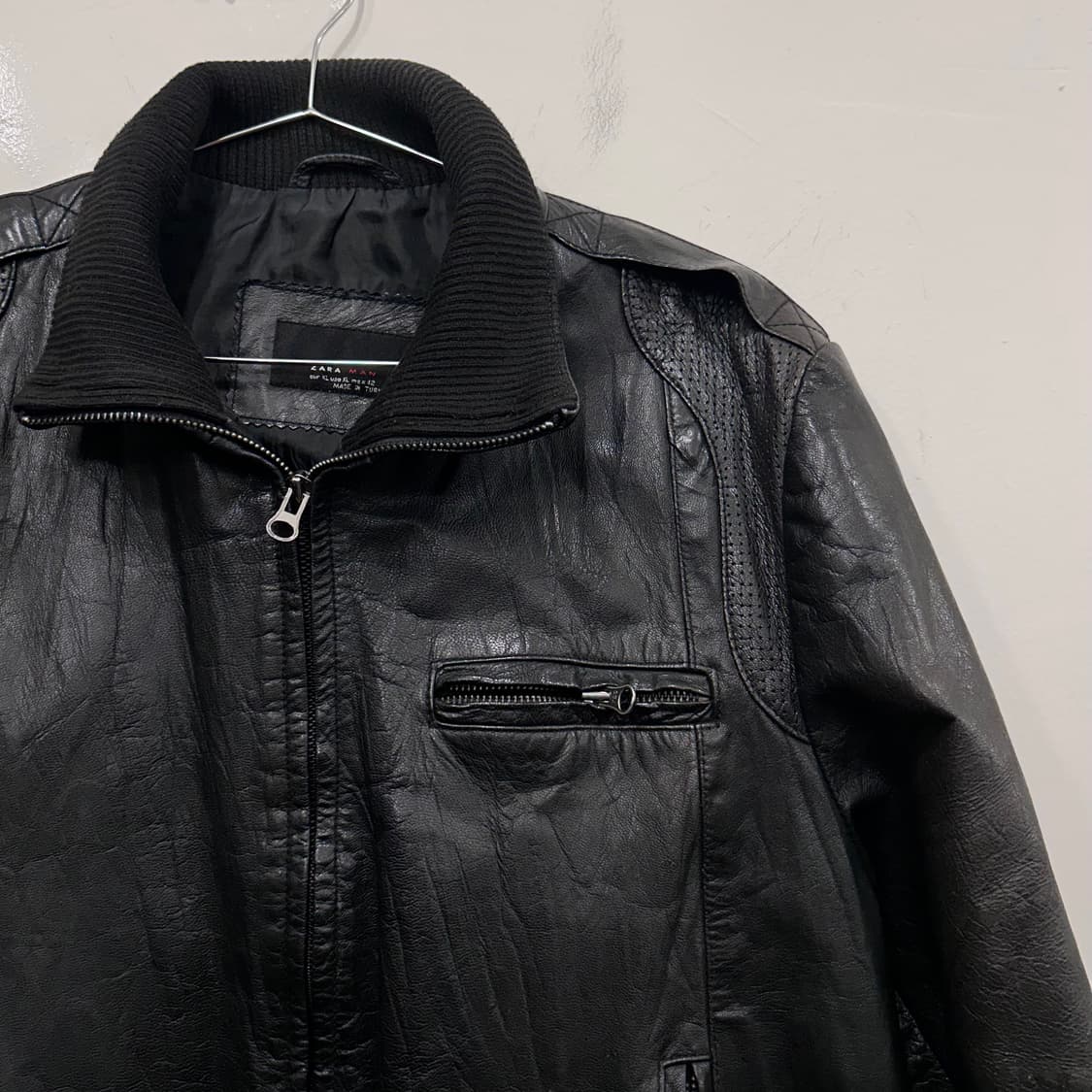 자라 쇼트 보머 하드 레더 바이커 자켓 상품이미지1