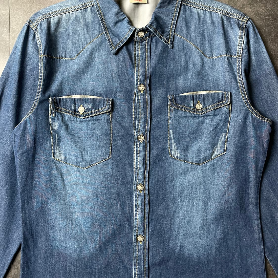 BURNS 빈티지 플랩포켓 코튼 데님 셔츠 A00566 상품이미지3