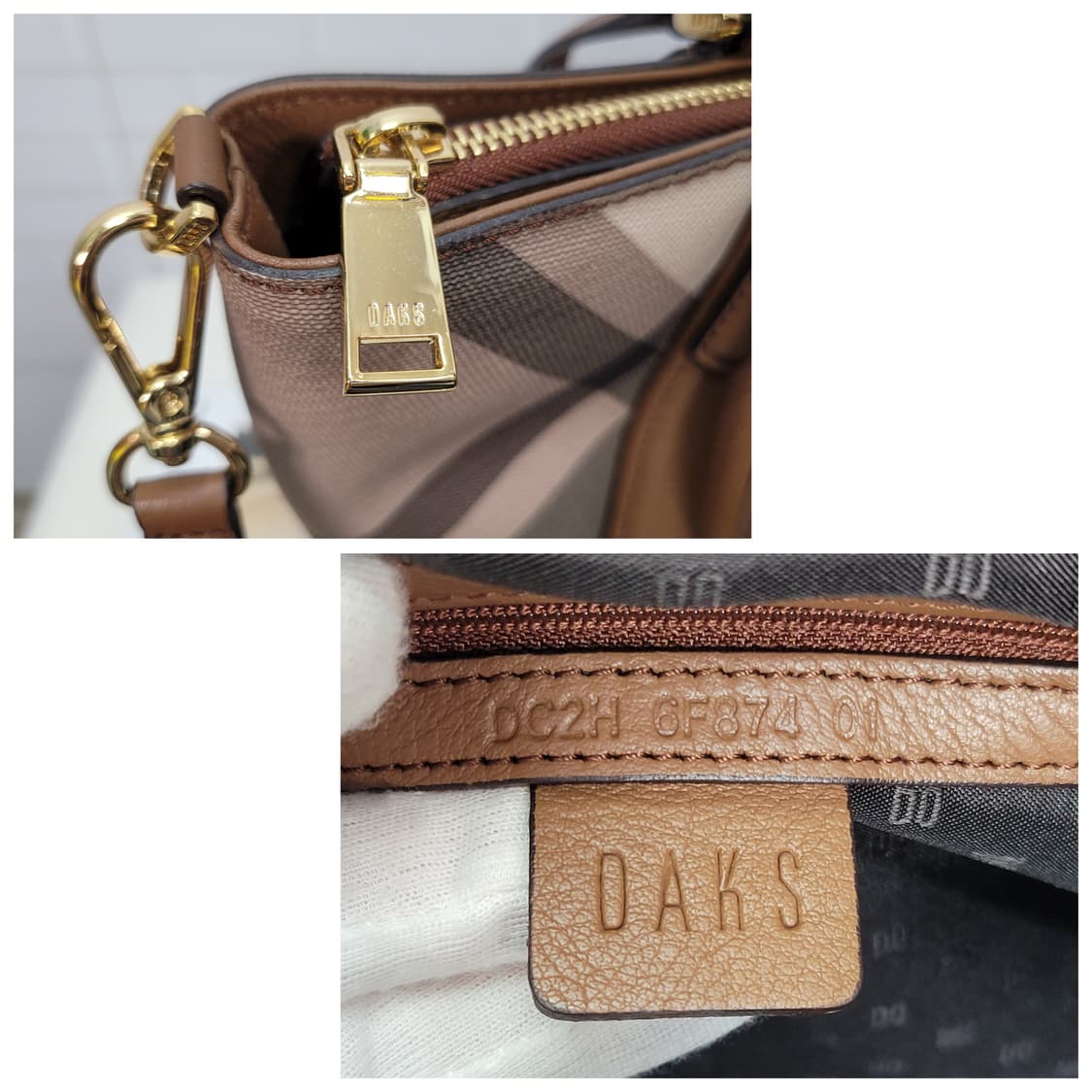 닥스 브라운 체크 가죽 숄더백 토트백 가방 새상품급 상품이미지10