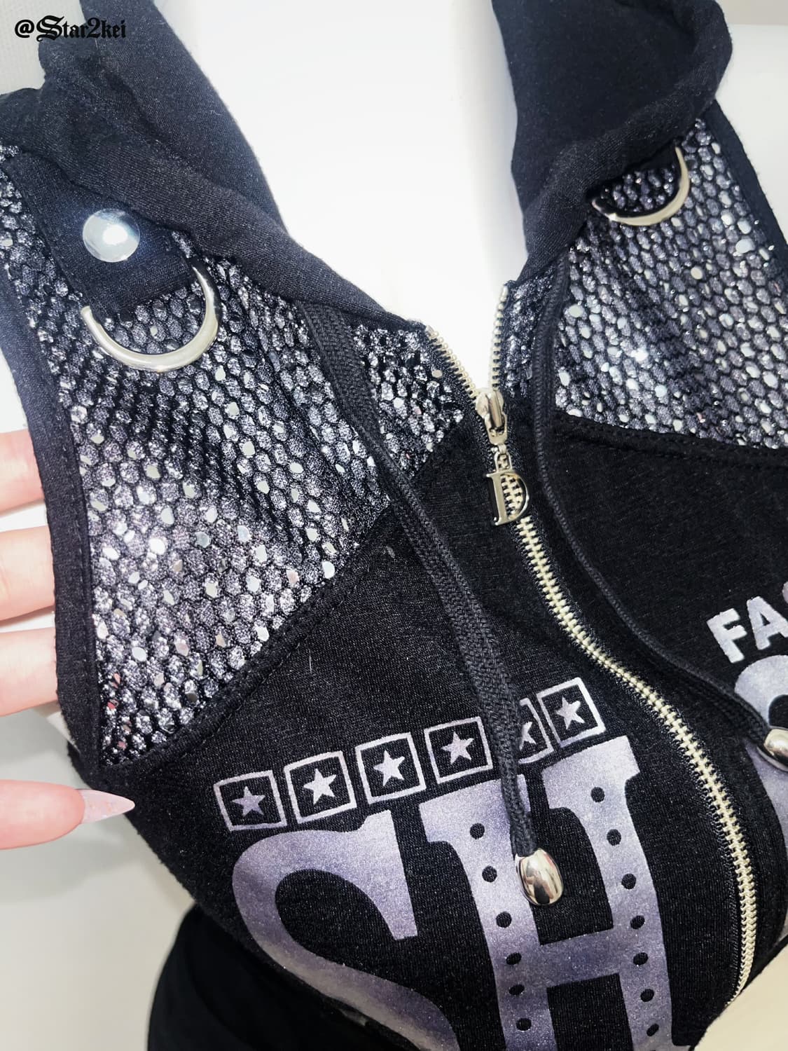 00’s 글램 그런지 펑크 갸루 슬림핏 슬리브리스 후드집업  상품이미지4