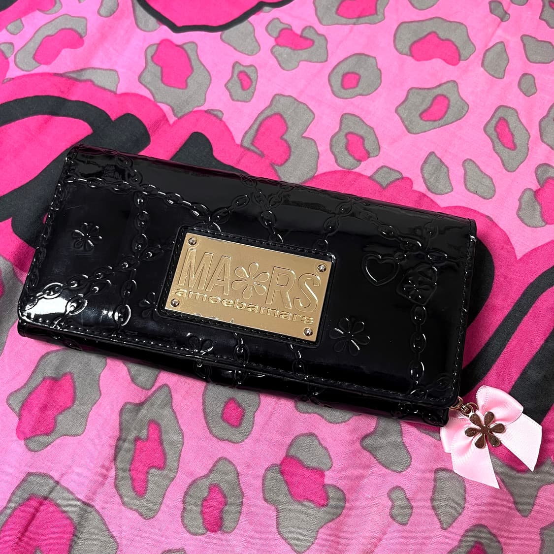 MA*RS마즈 금장 블랙핑크 레오파드 리본 장지갑 히메오네갸루 y2k핀터 상품이미지2