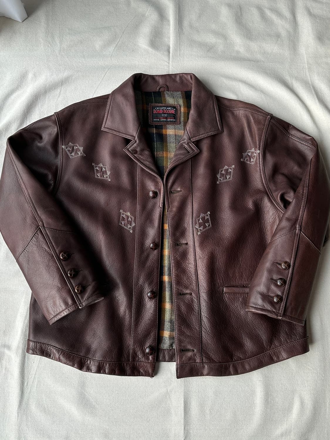 유럽 에스닉 자수 브라운 레더 자켓 L 상품이미지9