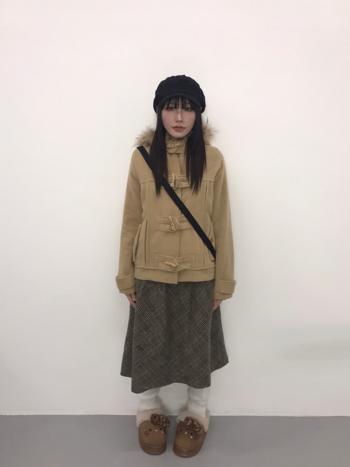 Jpn Beige Fur-Trimmed Hooded Duffle Coat 상품이미지1