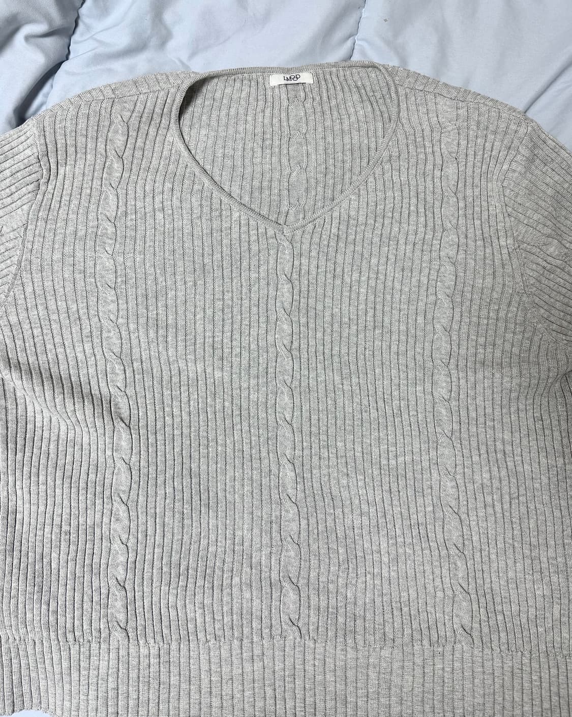 [44] 엘무드 하츠 린넨코튼 브이넥 니트 멜란지 그레이 상품이미지3