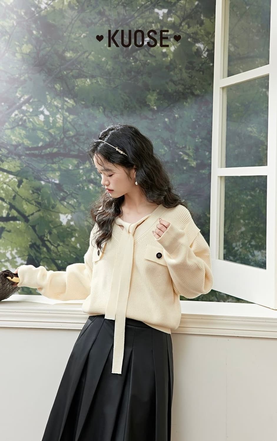 (m) 쿠오세 리본 컷아웃 니트 상품이미지3