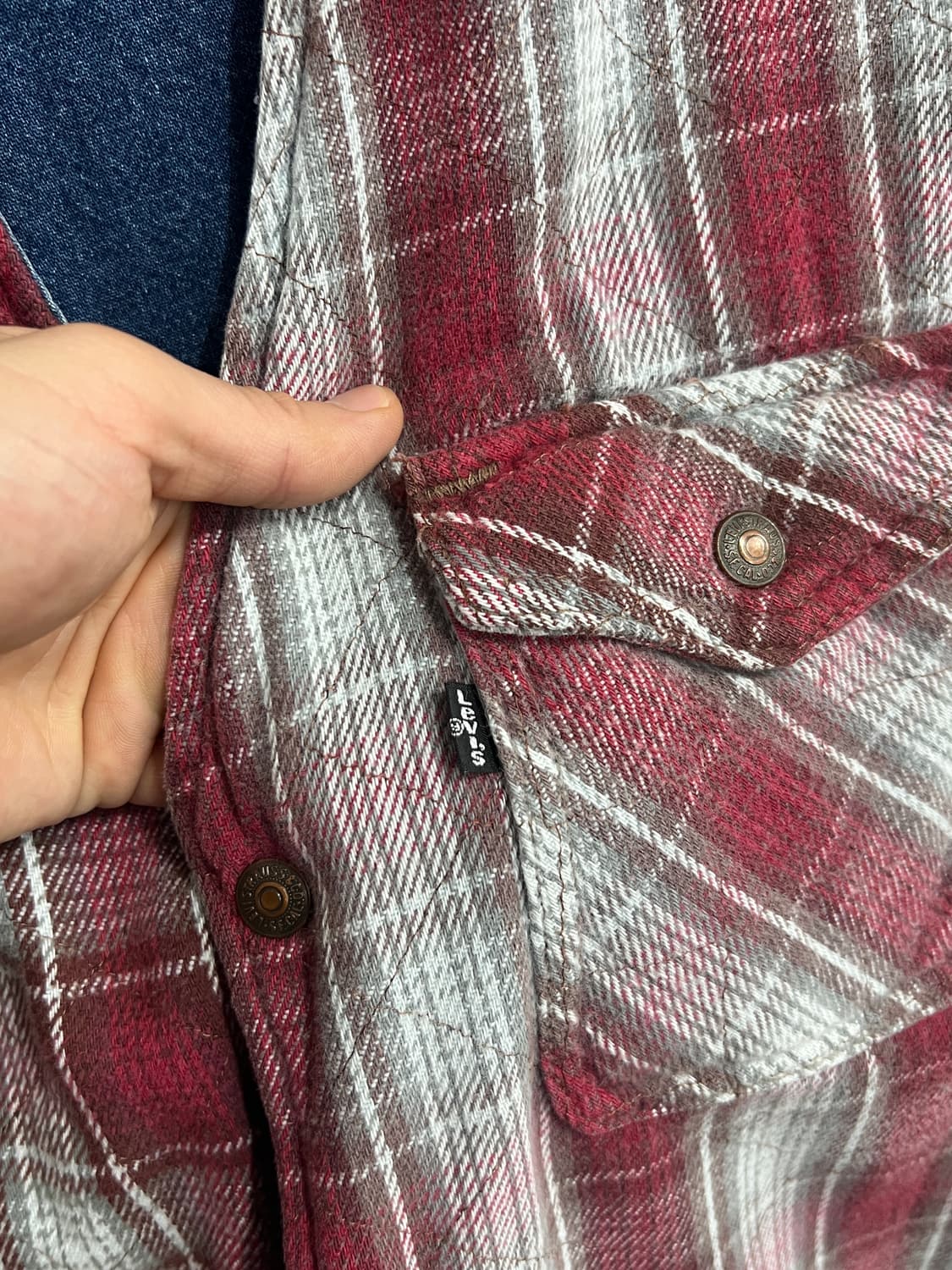 90s Levis USA 리버시블 체크 데님 웨스턴 베스트  상품이미지6