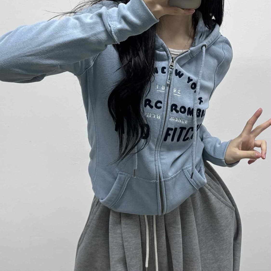 아베크롬비 y2k 스카이블루 아노깔 스웻 후드집업 희귀져지(M) 상품이미지1