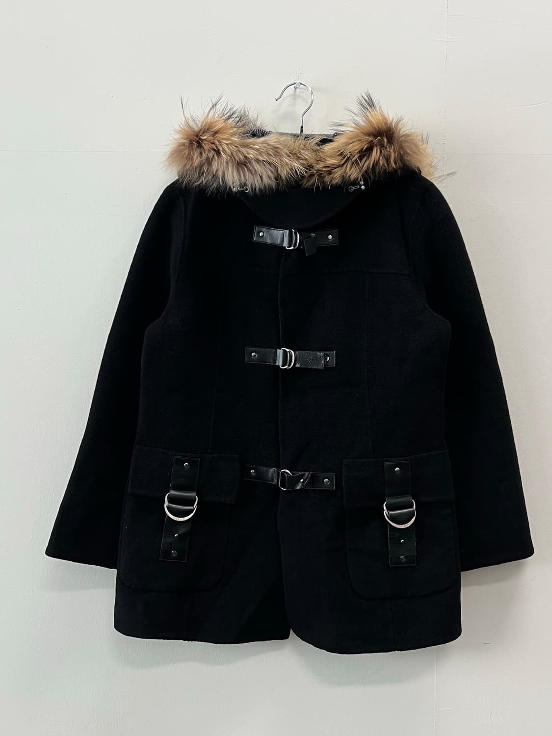 게스 00s 버클 퍼 울코트 블랙 상품이미지2