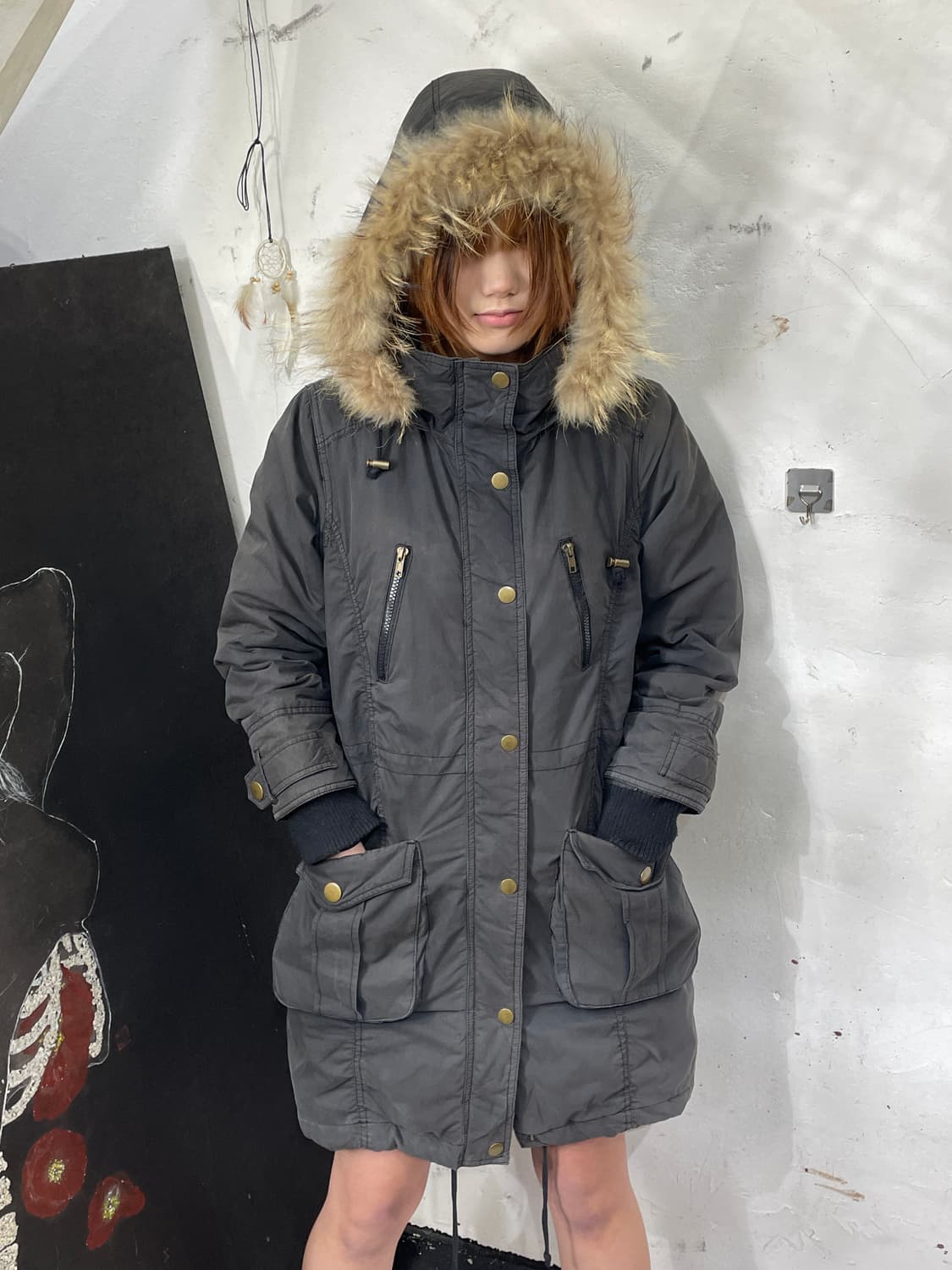 일본빈티지 COLZA 울프죠 퍼 후드 야상 개파카 자켓 M 상품이미지2