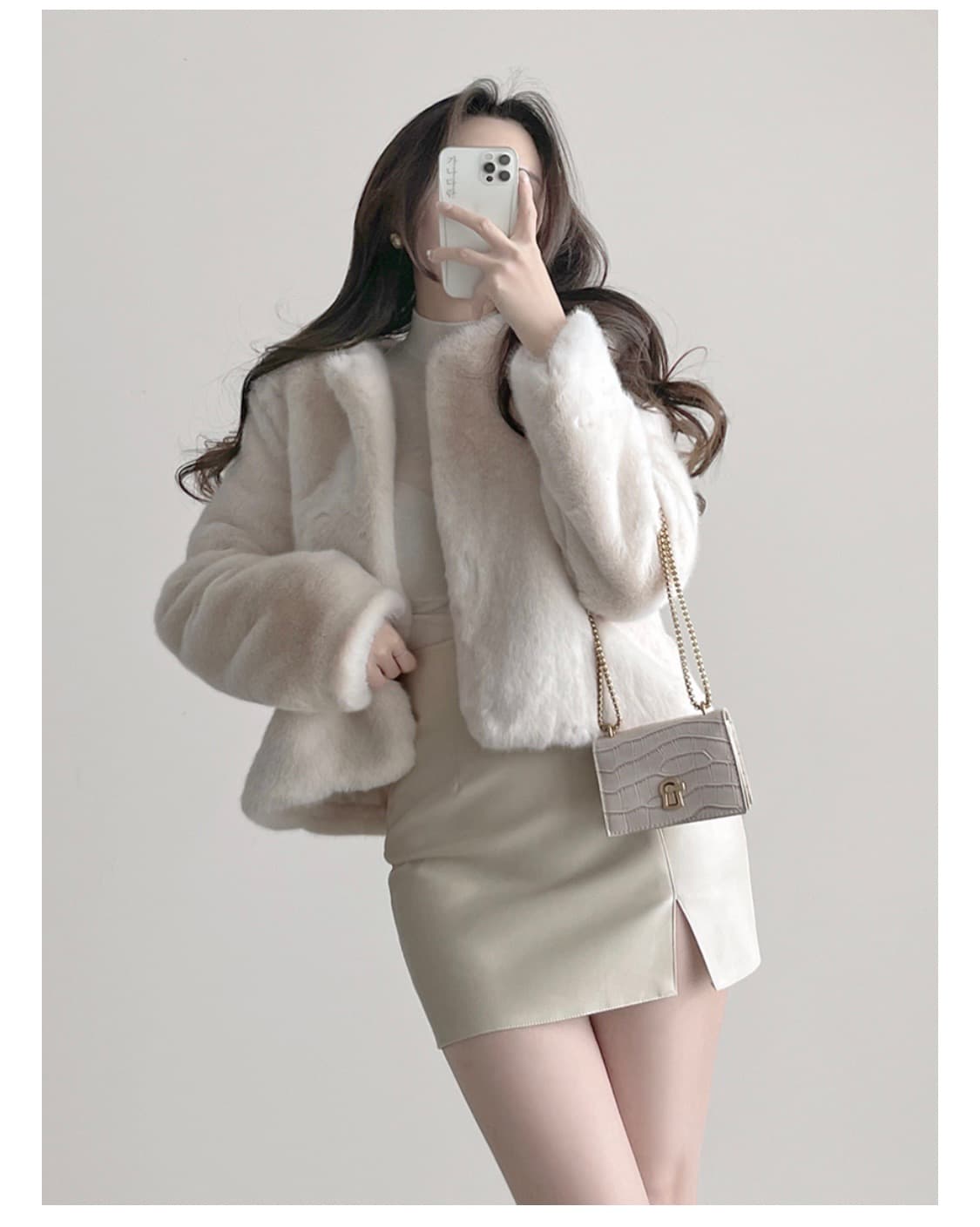 새상품) 안감누빔 페이크퍼 자켓 아이보리 상품이미지3